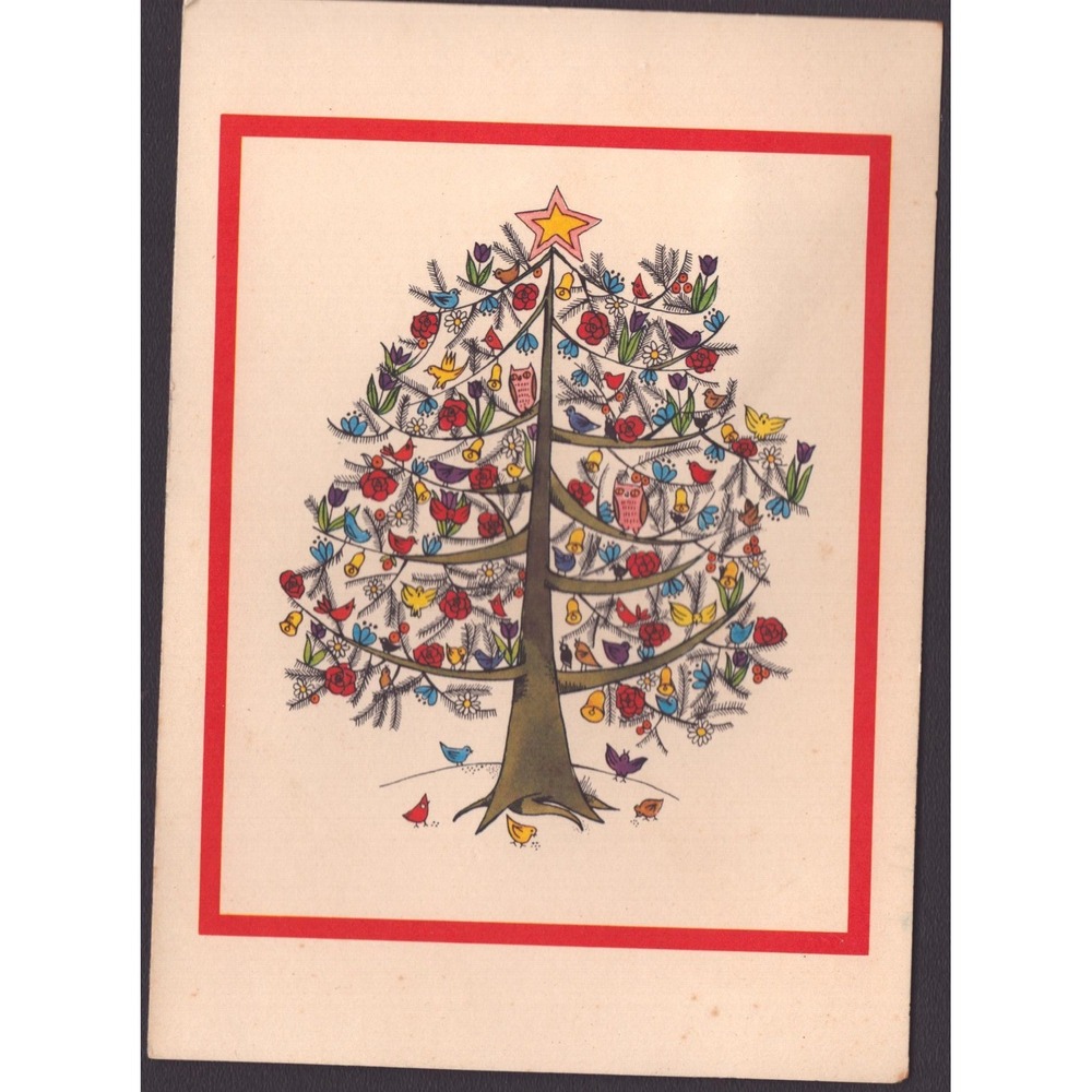 Vintage UNICEF Christmas Card Joyful Season Anne Rockwell Bird Tree